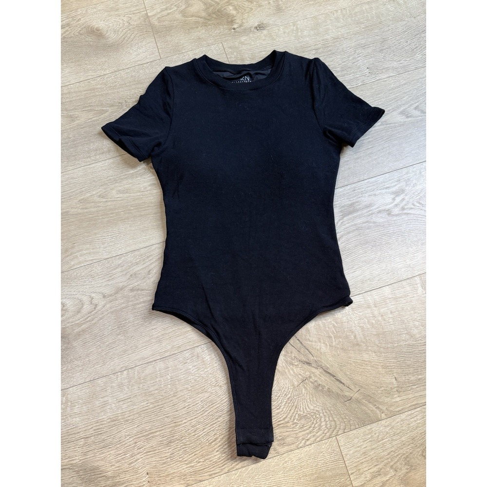 EUC Womens Klassy network KN black Bodysuit Built In Bra Size L